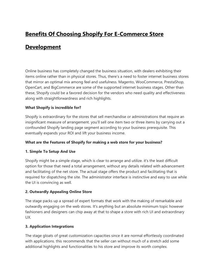 benefits of choosing shopify for e commerce store