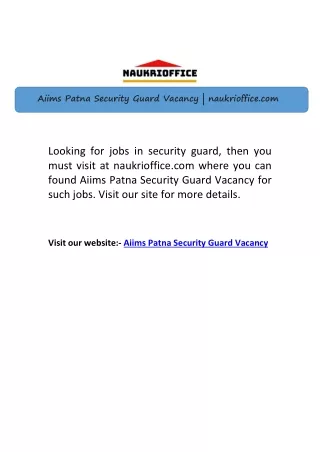 Aiims Patna Security Guard Vacancy | naukrioffice.com