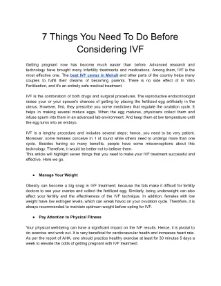 7 things you need to do before considering ivf