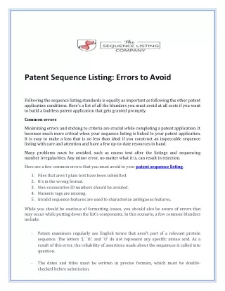 patent sequence listing errors to avoid