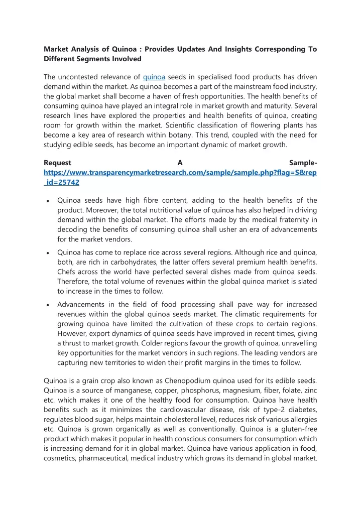 market analysis of quinoa provides updates