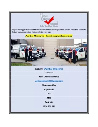 Plumber Melbourne  Yourchoiceplumbers.com.au
