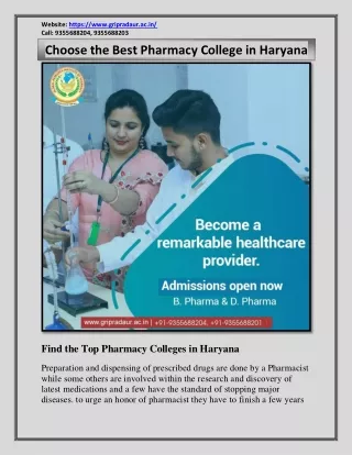 Find the Top Pharmacy Colleges in Haryana