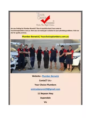 Plumber Berwick Yourchoiceplumbers.com.au