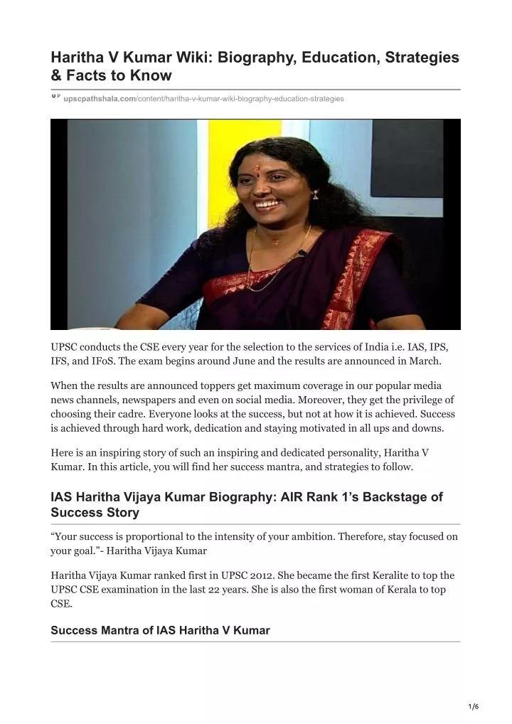 PPT - Haritha V Kumar Wiki: Biography, Education, Strategies & Facts to ...