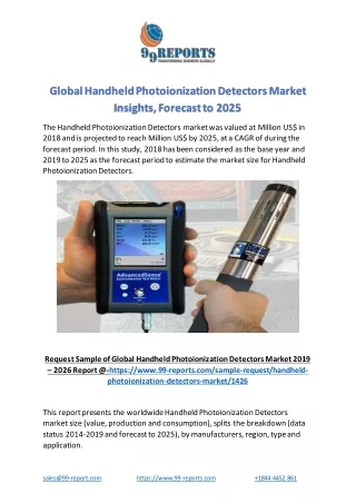 Global Handheld Photoionization Detectors Market Insights, Forecast to 2025
