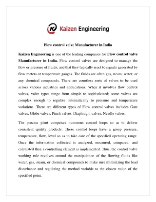 Flow control valve Manufacturer in India