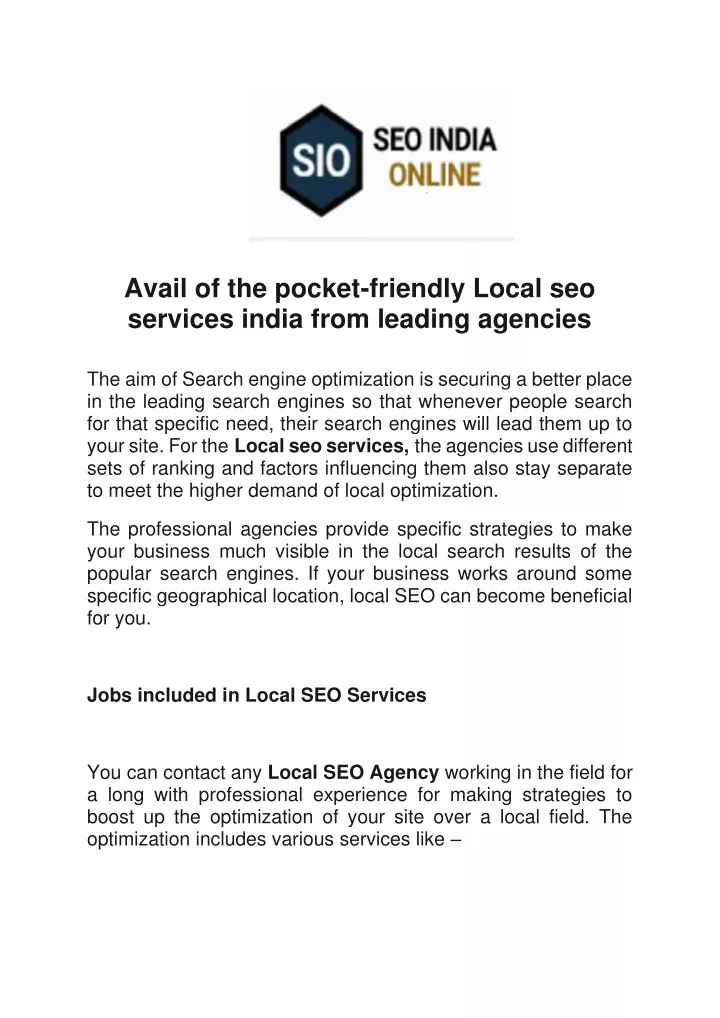 avail of the pocket friendly local seo services