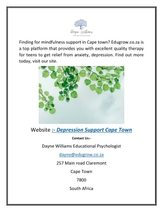 Depression Support Cape Town Edugrow.co.za