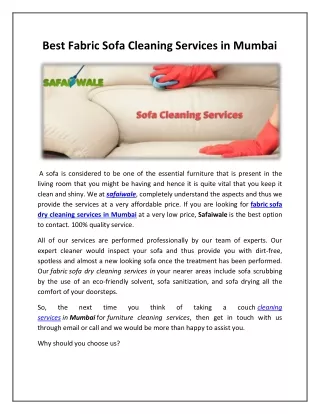 Best Fabric Sofa Cleaning Services In Navi Mumbai