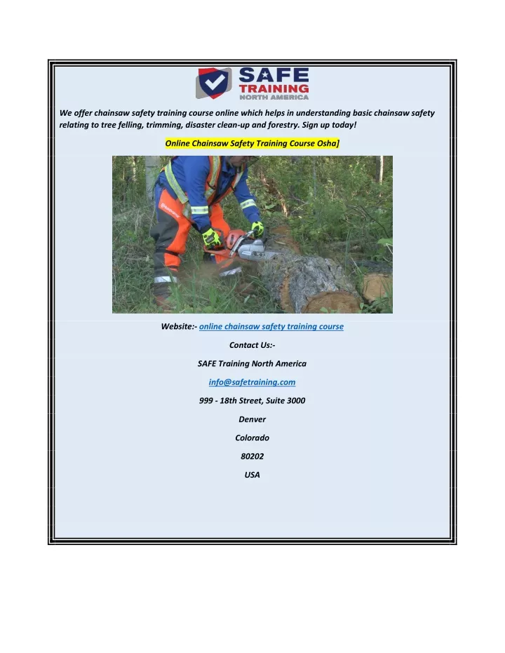 we offer chainsaw safety training course online