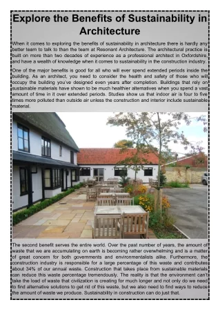 Explore the Benefits of Sustainability in Architecture