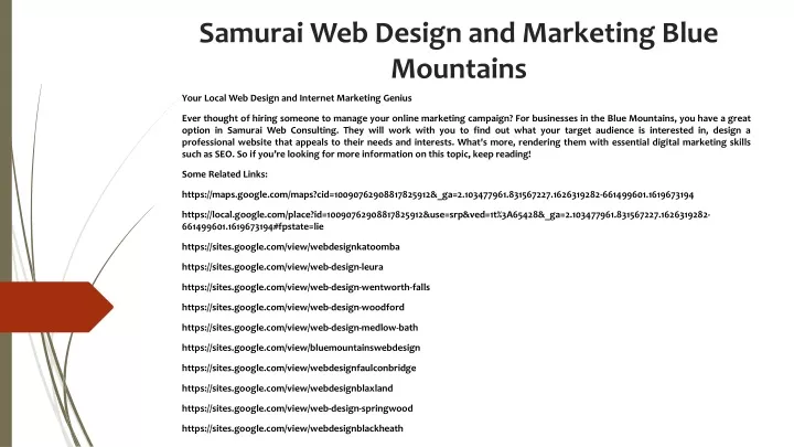 samurai web design and marketing blue mountains