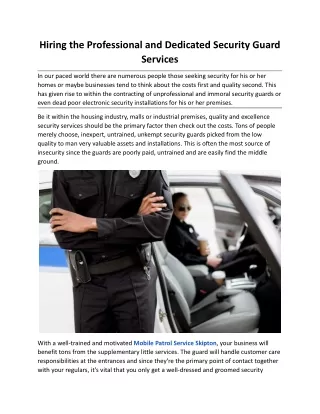 Hiring the Professional and Dedicated Security Guard Services