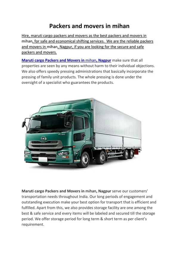 Packers and movers in mihan