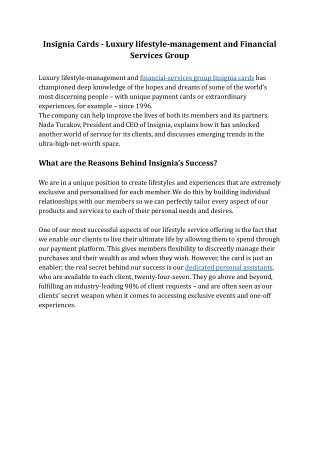 Insignia Cards - Luxury lifestyle-management and Financial Services Group