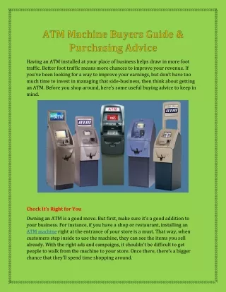 ATM Machine Buyers Guide & Purchasing Advice