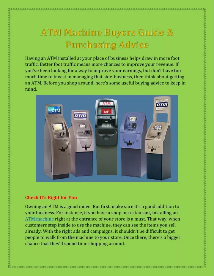 having an atm installed at your place of business