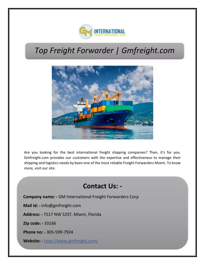 top freight forwarder gmfreight com