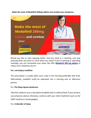 Make the most of Modafinil 200mg tablets and combat your sleepiness