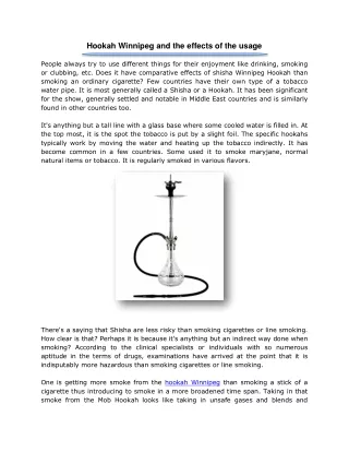 hookah winnipeg and the effects of the usage