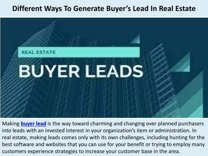 different ways to generate buyer s lead in real estate