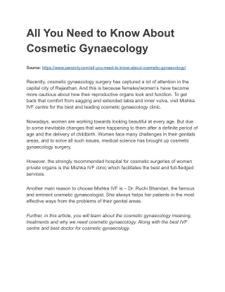 All You Need to Know About Cosmetic Gynaecology