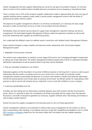 vendor management and also supplier relationship