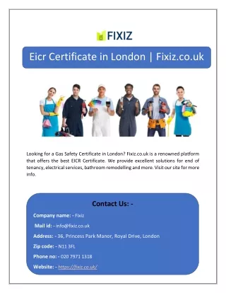 Eicr Certificate in London | Fixiz.co.uk