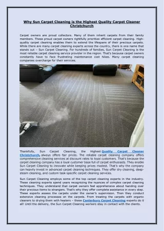 Why Sun Carpet Cleaning is the Highest Quality Carpet Cleaner Christchurch
