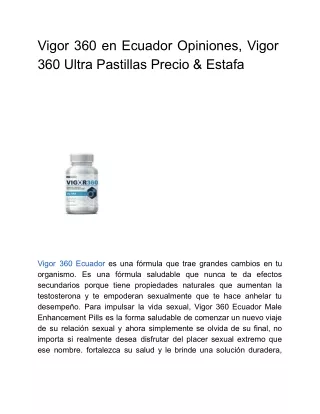 Vigor 360 en Ecuador Opiniones, Vigor 360 Ultra Pastillas Precio & Estafa