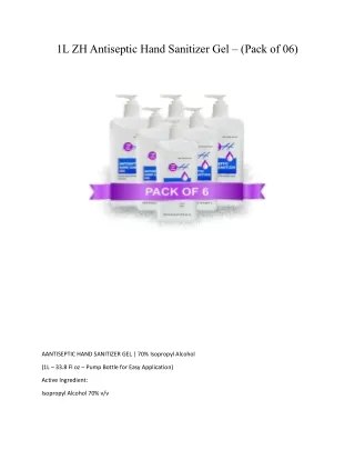 1l zh antiseptic hand sanitizer gel pack of 06