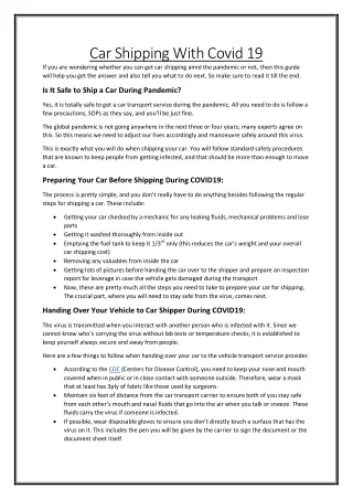 car shipping with covid 19 if you are wondering