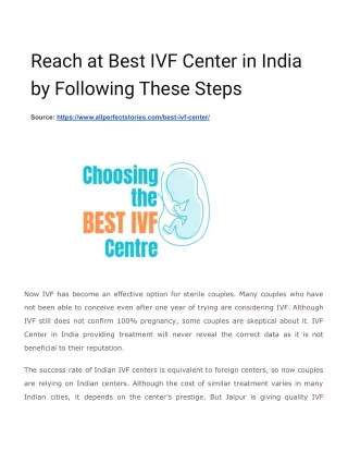Reach at Best IVF Center in India by Following These Steps