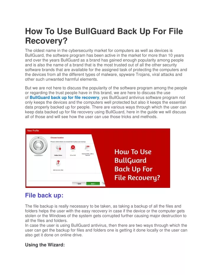 how to use bullguard back up for file recovery