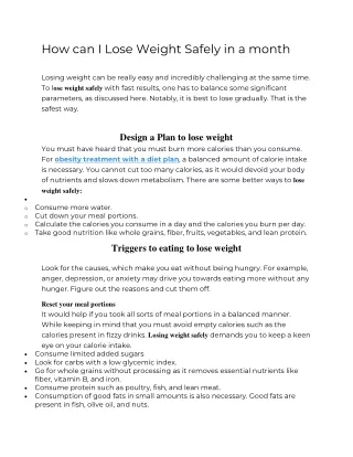 how can i lose weight safely in a month
