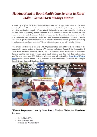 Helping Hand to Boost Health Care Services in Rural India – Sewa Bharti Madhya Malwa