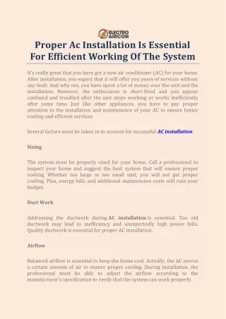 proper ac installation is essential for efficient