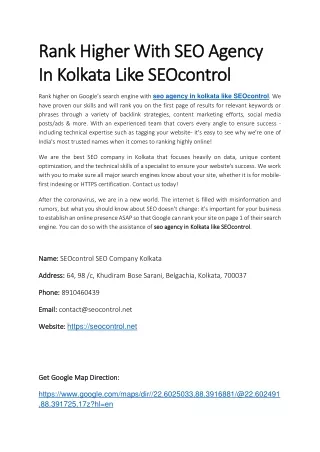 Rank Higher With SEO Agency In Kolkata Like SEOcontrol