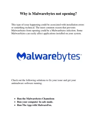 why is malwarebytes not opening