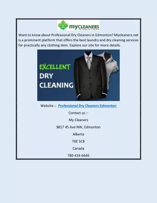 Professional Dry Cleaners Edmonton | Mycleaners.net