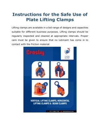 Instructions for the Safe Use of Plate Lifting Clamps