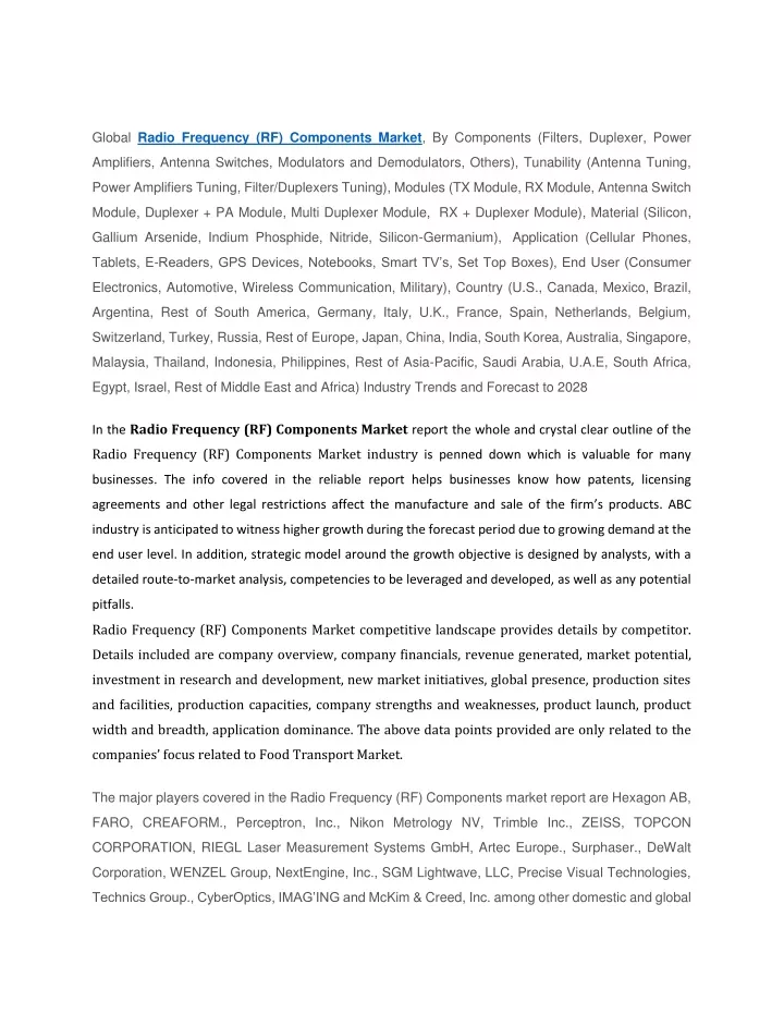 global radio frequency rf components market