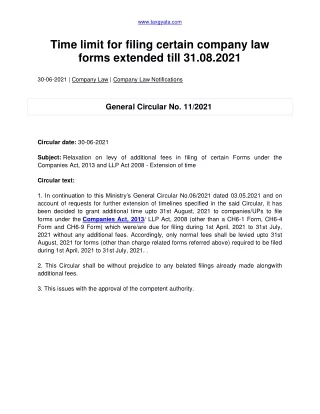 Time limit for filing certain company law forms extended till 31-converted