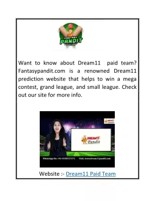 Dream11 Paid Team Fantasypandit.com