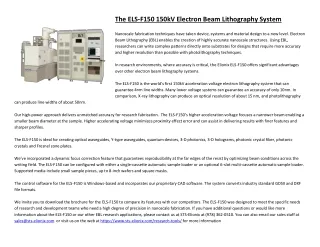 The ELS-F150 150kV Electron Beam Lithography System