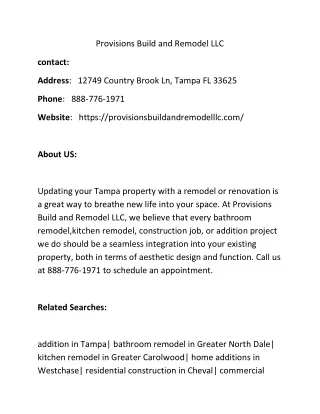 provisions build and remodel llc