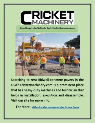 Bidwell Bridge Paving Machine for Sale in USA | Cricketmachinery.com