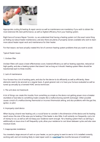 Nine Common Heating System Problems