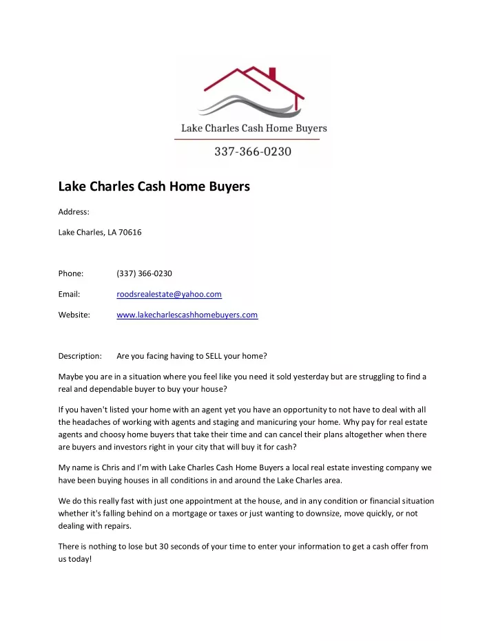 lake charles cash home buyers